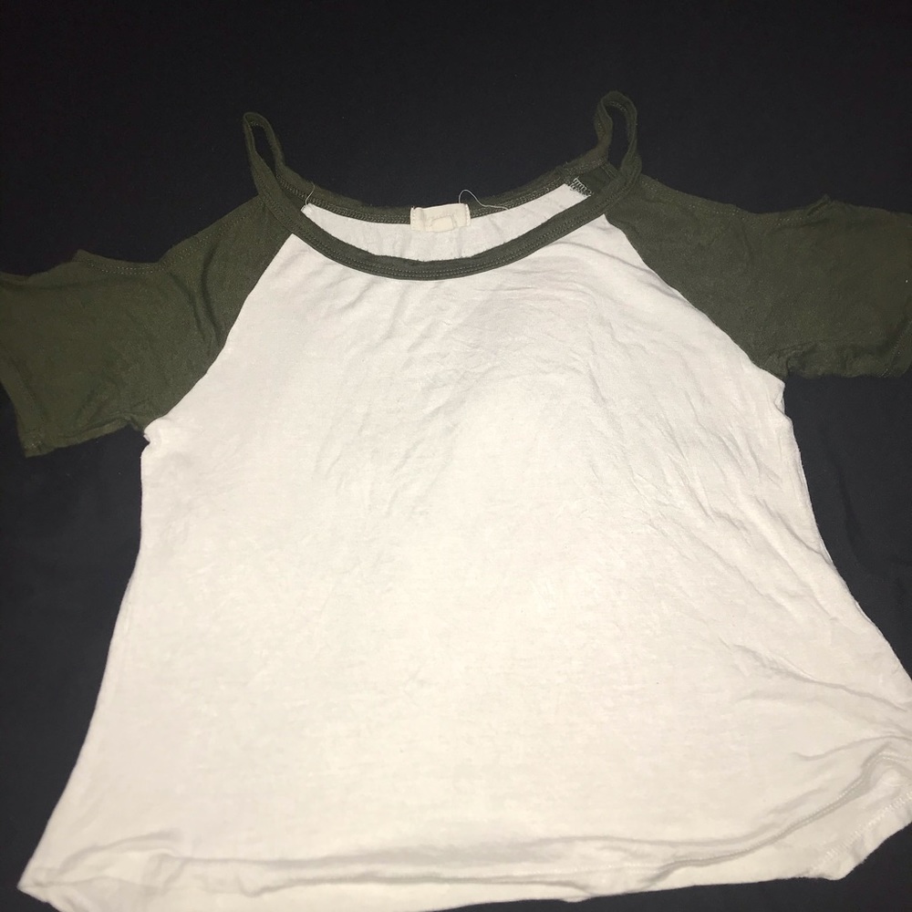 Green and white off the shoulder top